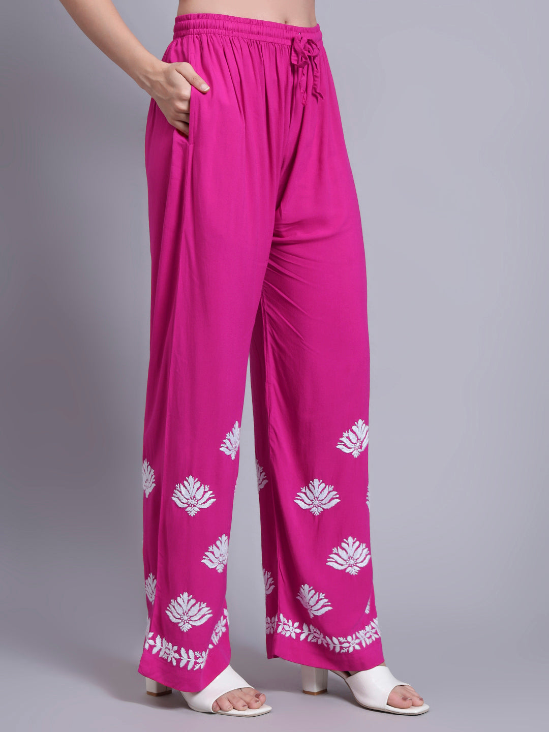 Women Hand Embroidered Chikankari Rayon Kurta Set-AL4084KS Magenta