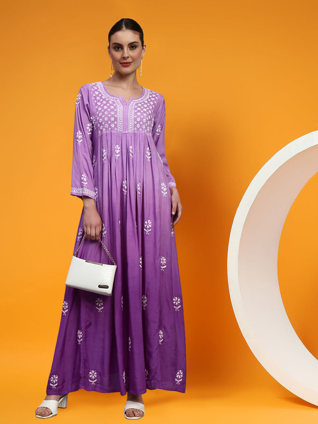 Hand Embroidered Chikankari Muslin Ombre Jalabiya-AL4110 New