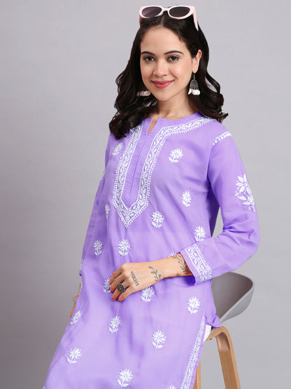 Women Hand Embroidered Chikankari Cotton Kurta-AL3999 Mauve