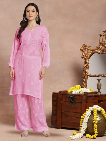 Hand Embroidered Chikankari Modal Kurta with Palazzo- AL3662KS