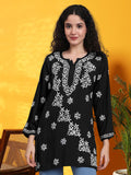 Women Hand Embroidered Chikankari Rayon Kurti-AL4071 Black