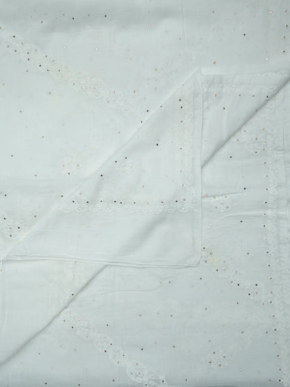 Women Hand Embroidered Mulmul Cotton Mukaish Dupatta-AL4095