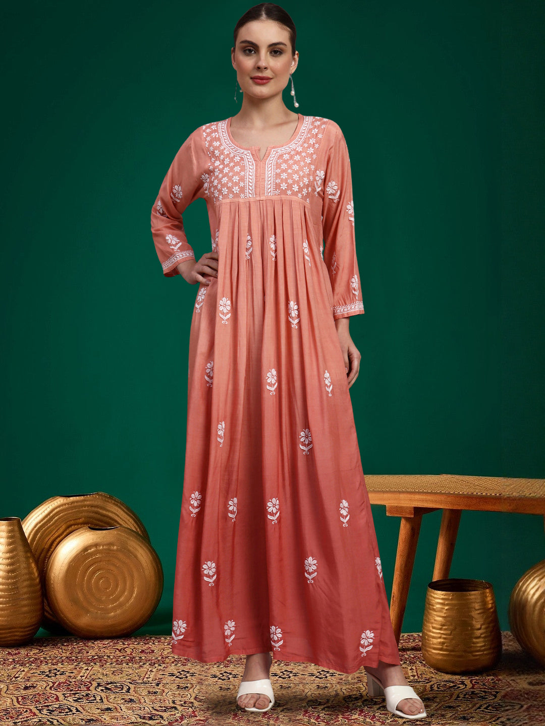 Hand Embroidered Chikankari Muslin Ombre Jalabiya-AL4110 New