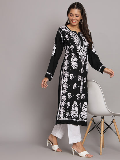 Hand Embroidered Chikankari Modal Straight Kurta-AL3682