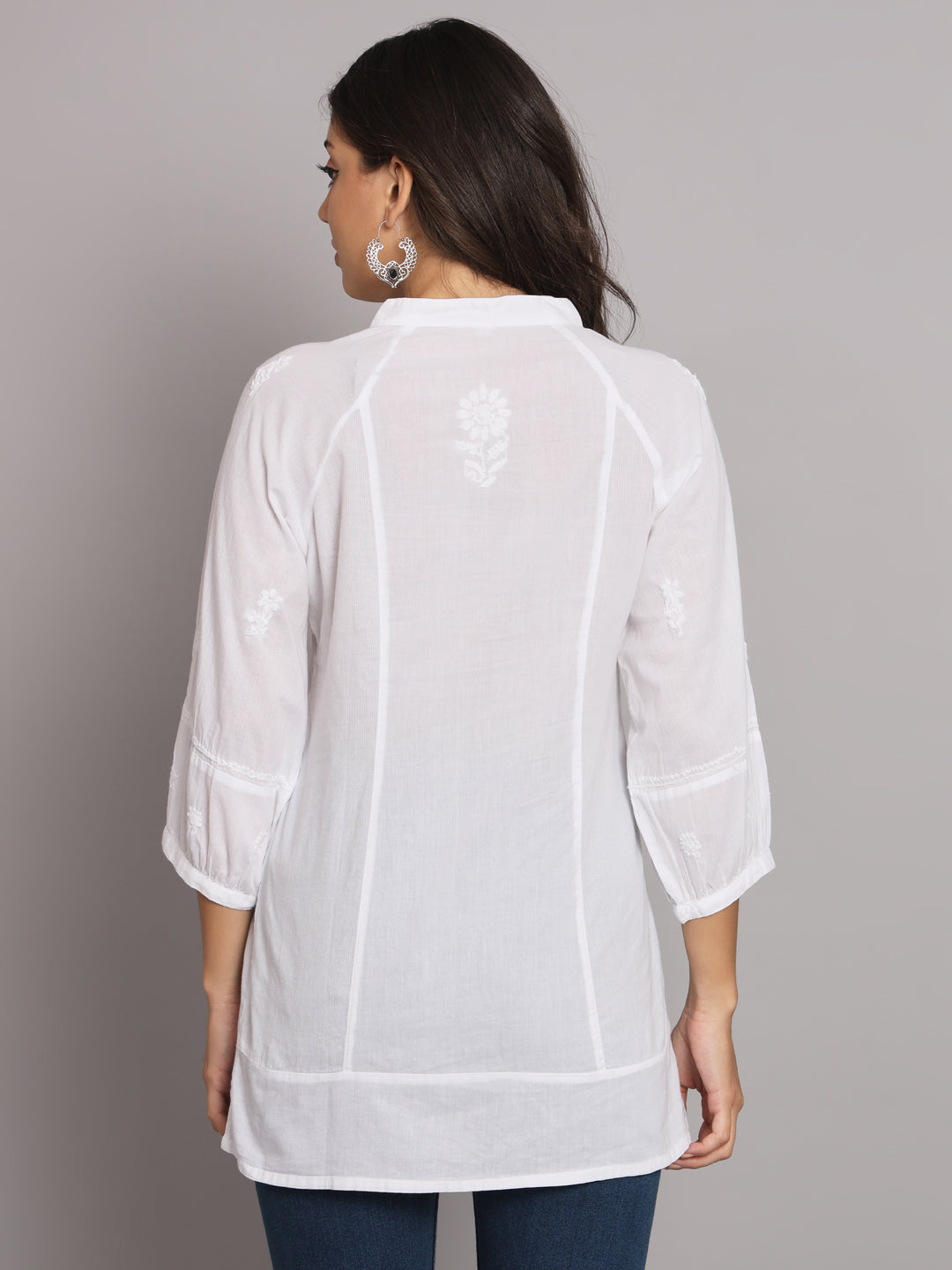 Hand Embroidered Chikankari Cotton A-Line Pleated Kurti-AL2786