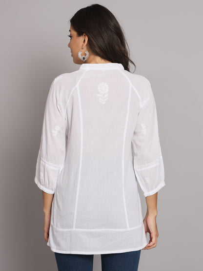 Hand Embroidered Chikankari Cotton A-Line Pleated Kurti-AL2786
