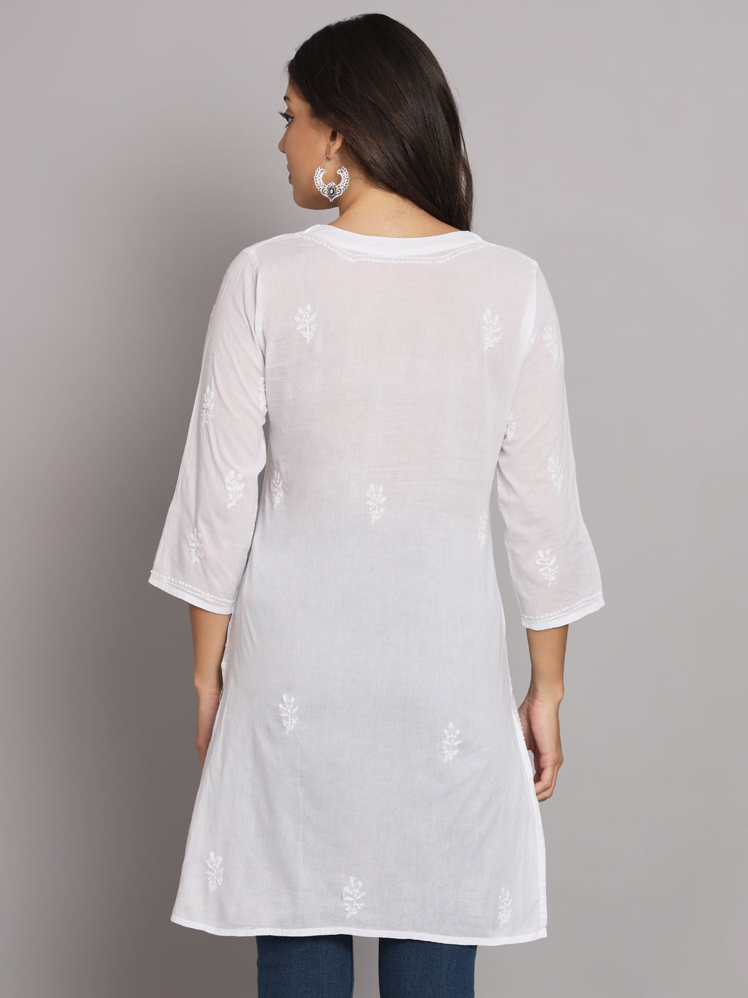 Hand Embroidered Chikankari Cotton Straight Pleated Tunic-AL1948
