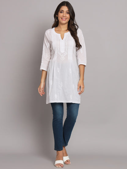 Hand Embroidered Chikankari Cotton Straight Pleated Tunic-AL1948