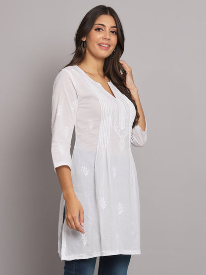 Hand Embroidered Chikankari Cotton Straight Pleated Tunic-AL1948