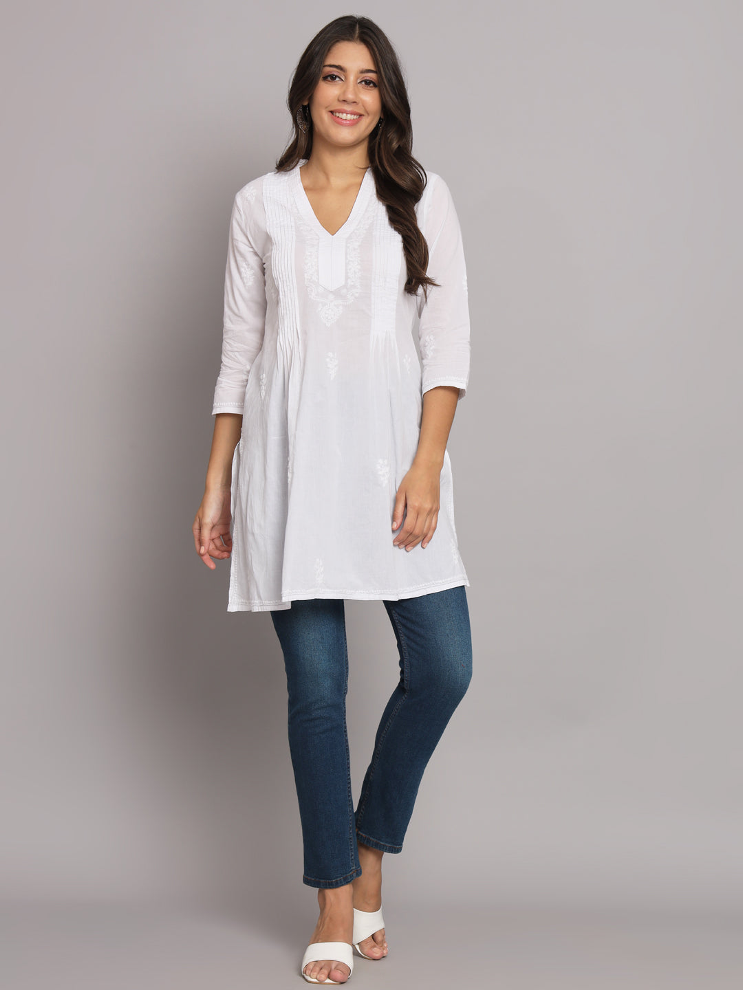 Hand Embroidered Chikankari Cotton Pleated Tunic-AL1950
