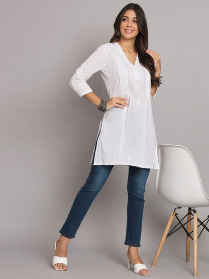 Hand Embroidered Chikankari Cotton Pleated Tunic-AL1950