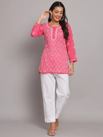 Hand Embroidered Chikankari Cotton Straight Tunic-AL3591
