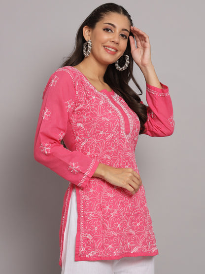 Hand Embroidered Chikankari Cotton Straight Tunic-AL3591