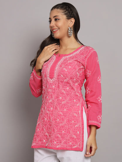 Hand Embroidered Chikankari Cotton Straight Tunic-AL3591