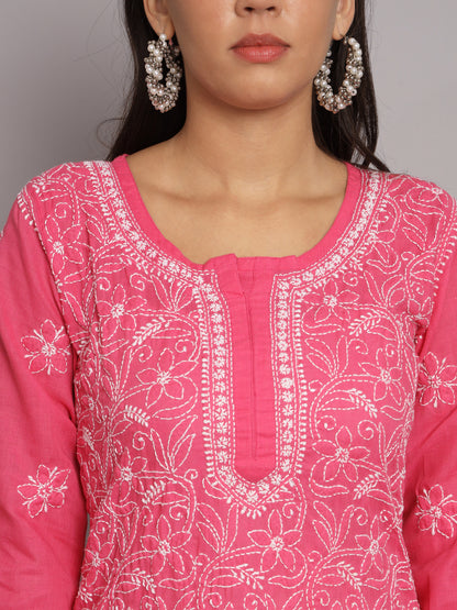 Hand Embroidered Chikankari Cotton Straight Tunic-AL3591