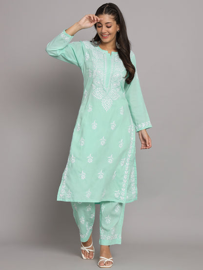 Women Hand Embroidered Chikankari Cotton Kurta Set-AL3674KS