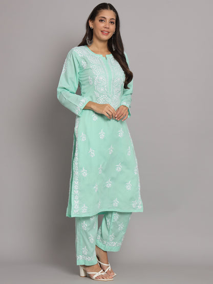 Women Hand Embroidered Chikankari Cotton Kurta Set-AL3674KS
