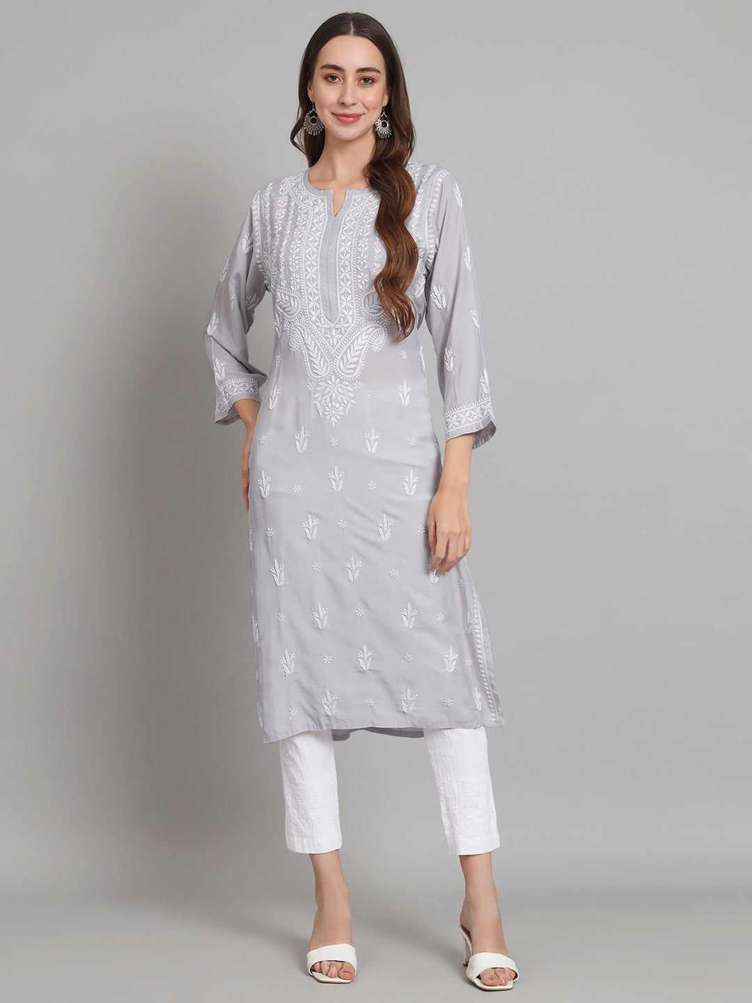 Women Hand Embroidered Chikankari Cotton Kurta-AL3584