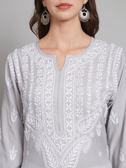 Women Hand Embroidered Chikankari Cotton Kurta-AL3584