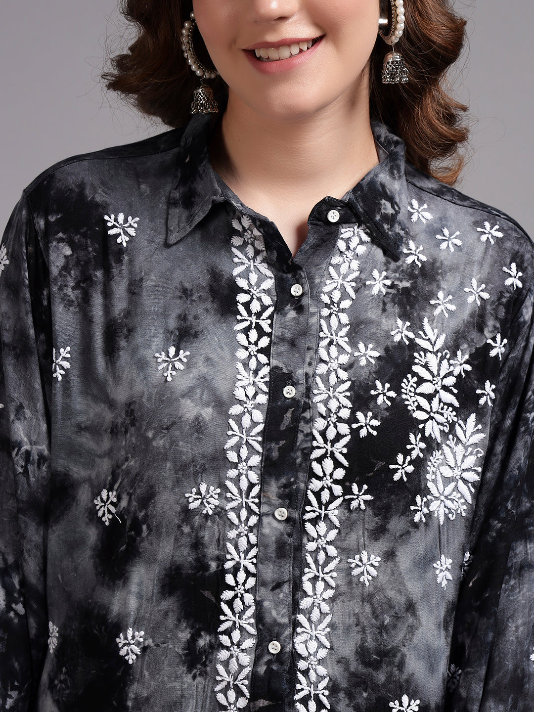 Women Hand Embroidered Chikankari Rayon Co-ord Set-AL4093KS Grey