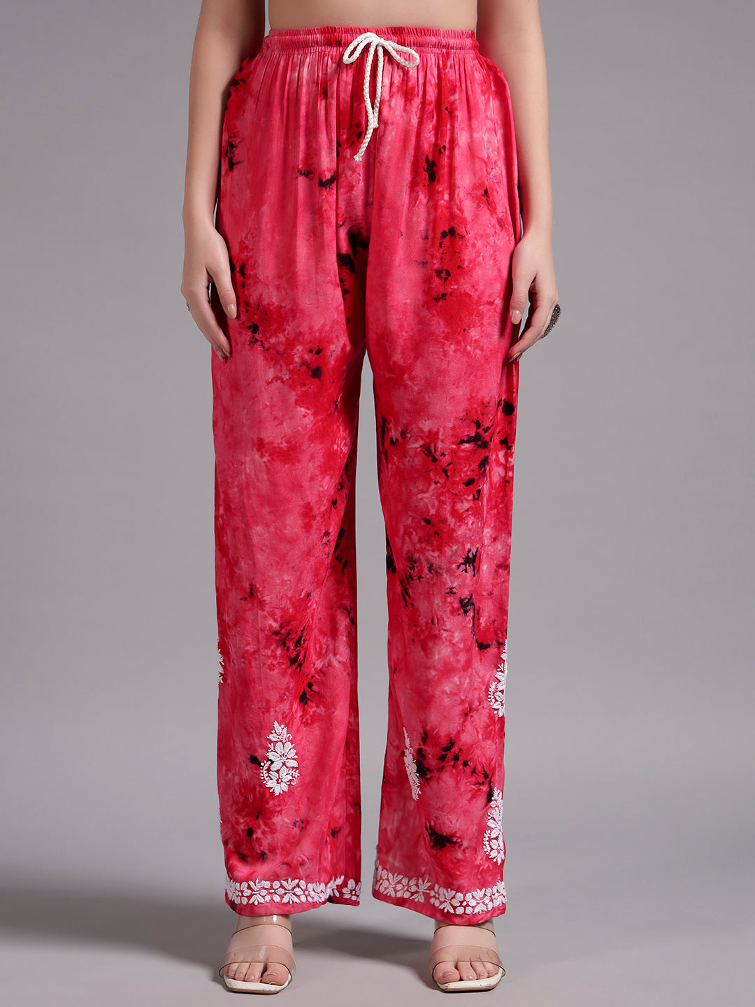 Women Hand Embroidered Chikankari Rayon Co-ord Set-AL4093KS Pink