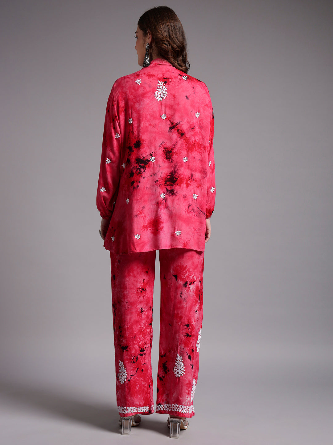 Women Hand Embroidered Chikankari Rayon Co-ord Set-AL4093KS Pink