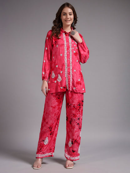 Women Hand Embroidered Chikankari Rayon Co-ord Set-AL4093KS Pink
