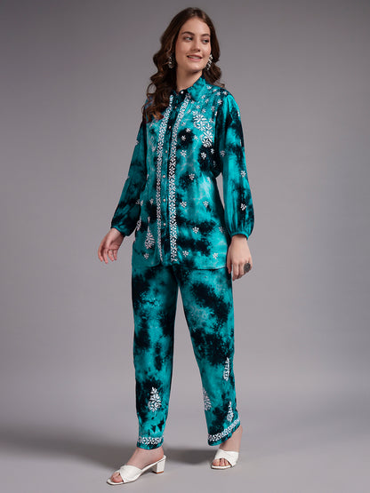 Women Hand Embroidered Chikankari Rayon Co-ord Set-AL4093KS Rama Green