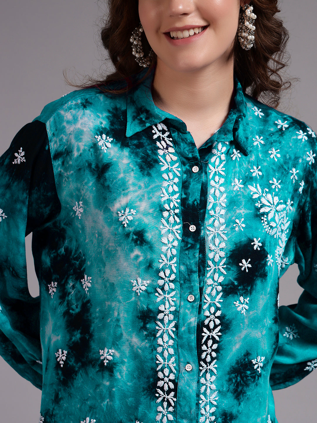 Women Hand Embroidered Chikankari Rayon Co-ord Set-AL4093KS Rama Green