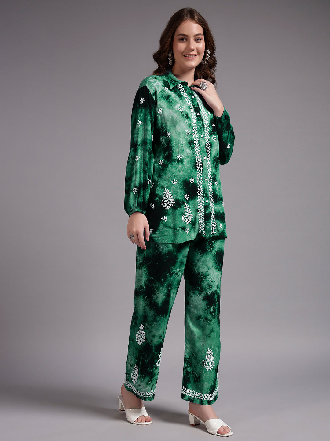 Women Hand Embroidered Chikankari Rayon Co-ord Set-AL4093KS Green