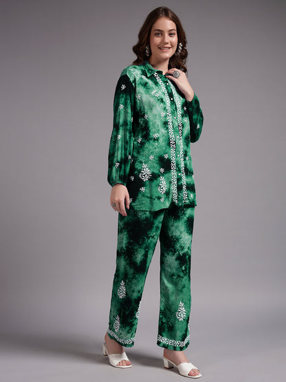 Women Hand Embroidered Chikankari Rayon Co-ord Set-AL4093KS Green