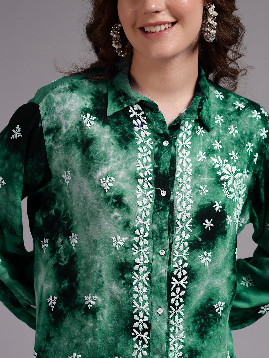 Women Hand Embroidered Chikankari Rayon Co-ord Set-AL4093KS Green
