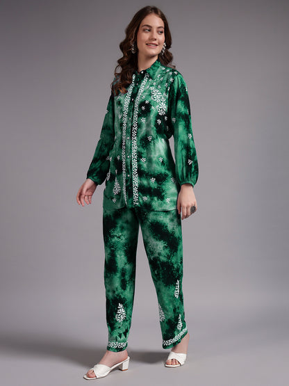 Women Hand Embroidered Chikankari Rayon Co-ord Set-AL4093KS Green