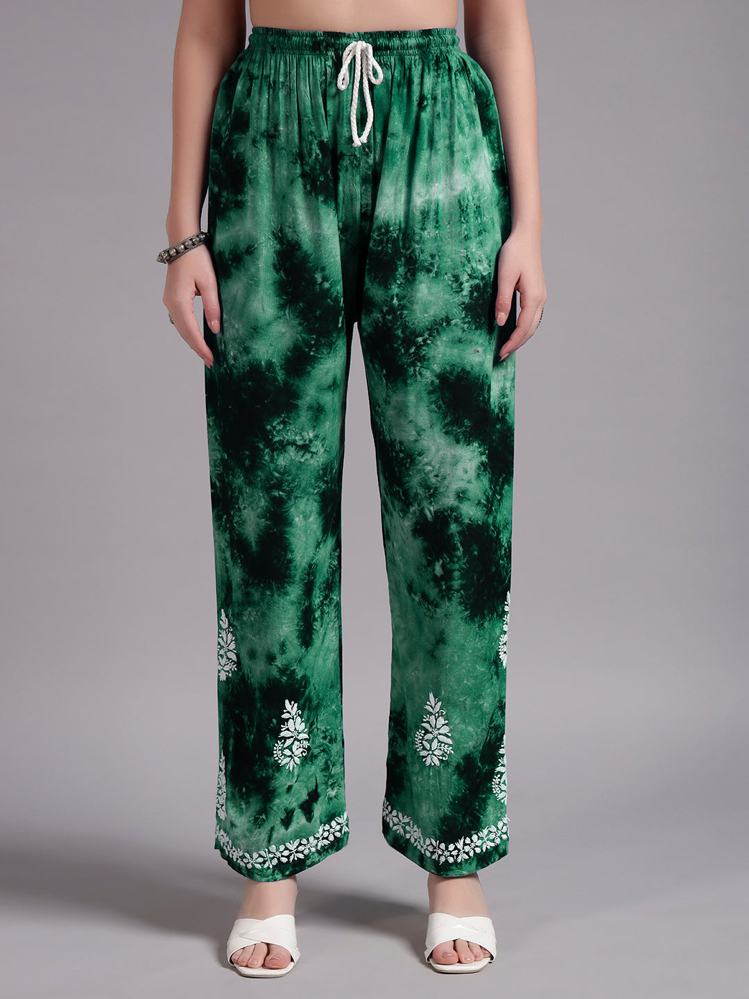 Women Hand Embroidered Chikankari Rayon Co-ord Set-AL4093KS Green