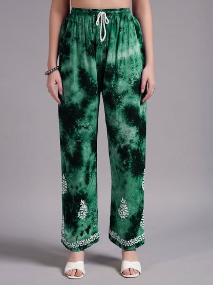 Women Hand Embroidered Chikankari Rayon Co-ord Set-AL4093KS Green