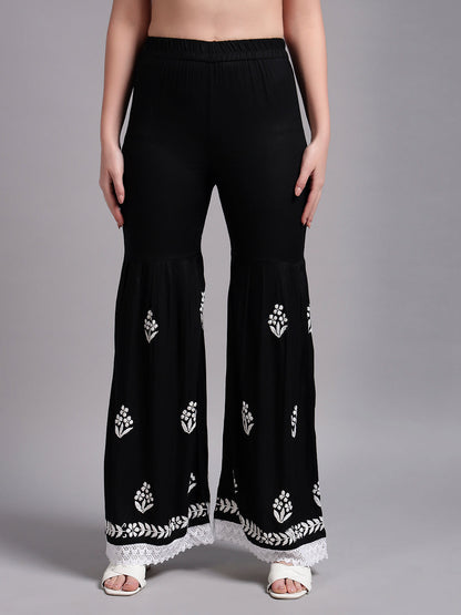 Women Hand Embroidered Lucknowi Chikankari Rayon Kurta Set-AL4077KS Black