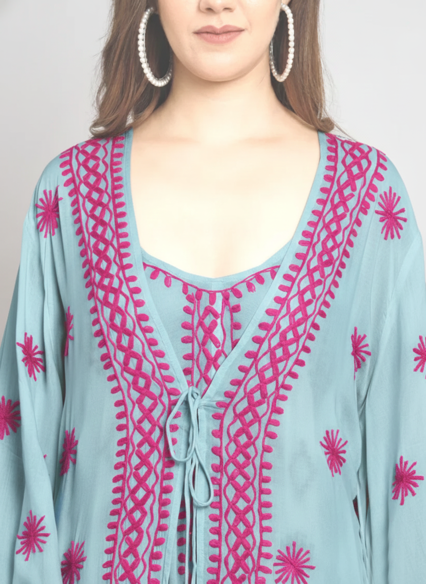 Hand Embroidered Chikankari Modal Kaftan-AL3605C