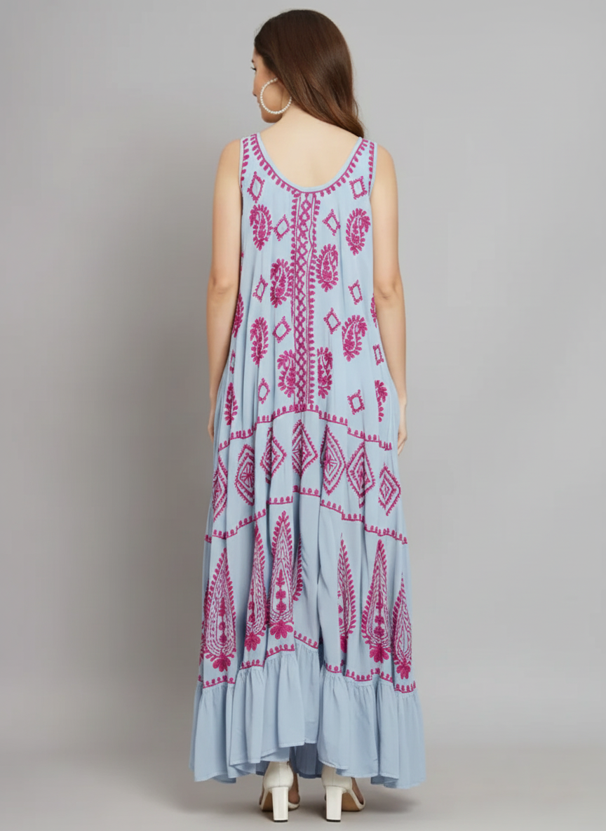 Hand Embroidered Chikankari Modal Kaftan-AL3605C