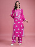 Women Hand Embroidered Chikankari Rayon Kurta Set-AL4084KS Magenta