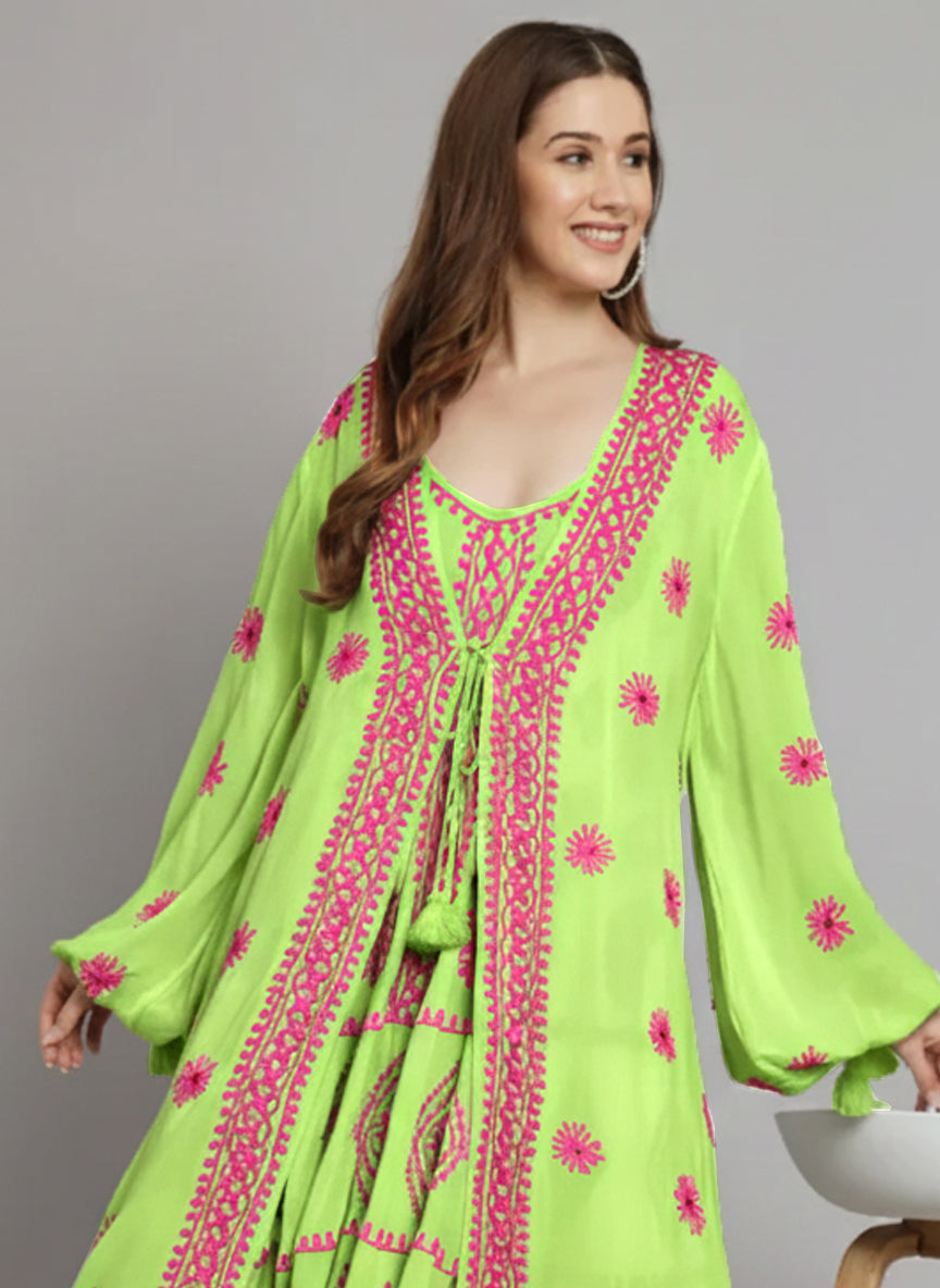Hand Embroidered Chikankari Modal Kaftan-AL3605C