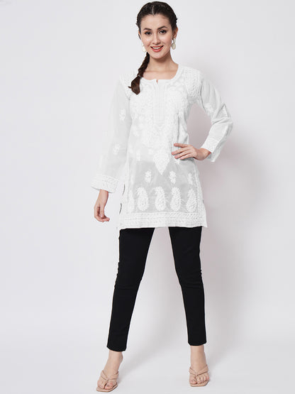 Hand Embroidered Chikankari Cotton Straight Kurti-AL3595
