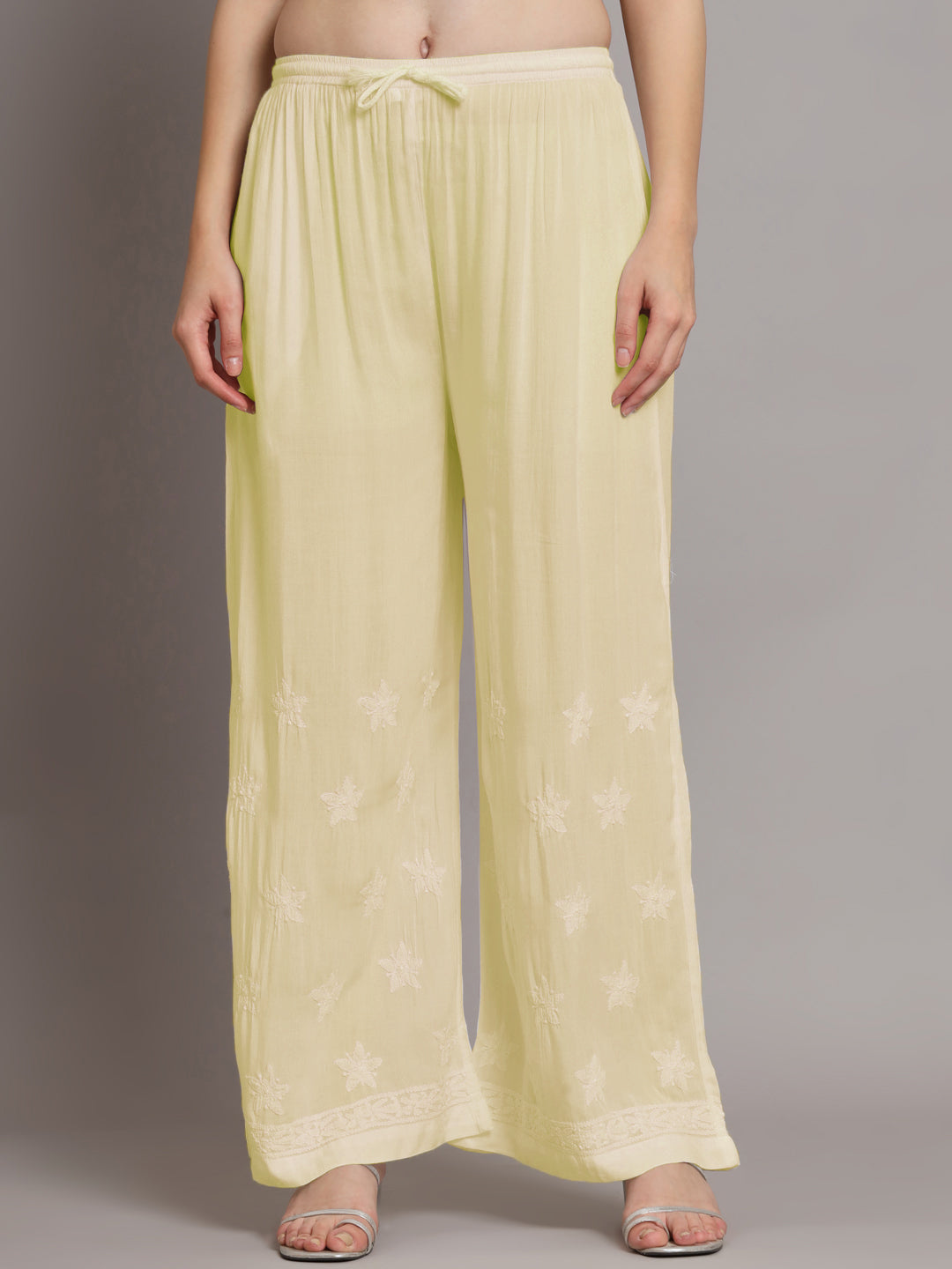 Hand Embroidered Chikankari Modal Kurta with Palazzo- AL3662KS Lemon