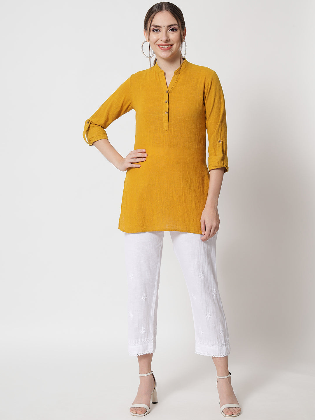 Hand Embroidered Chikankari Women White Pant-AL3539