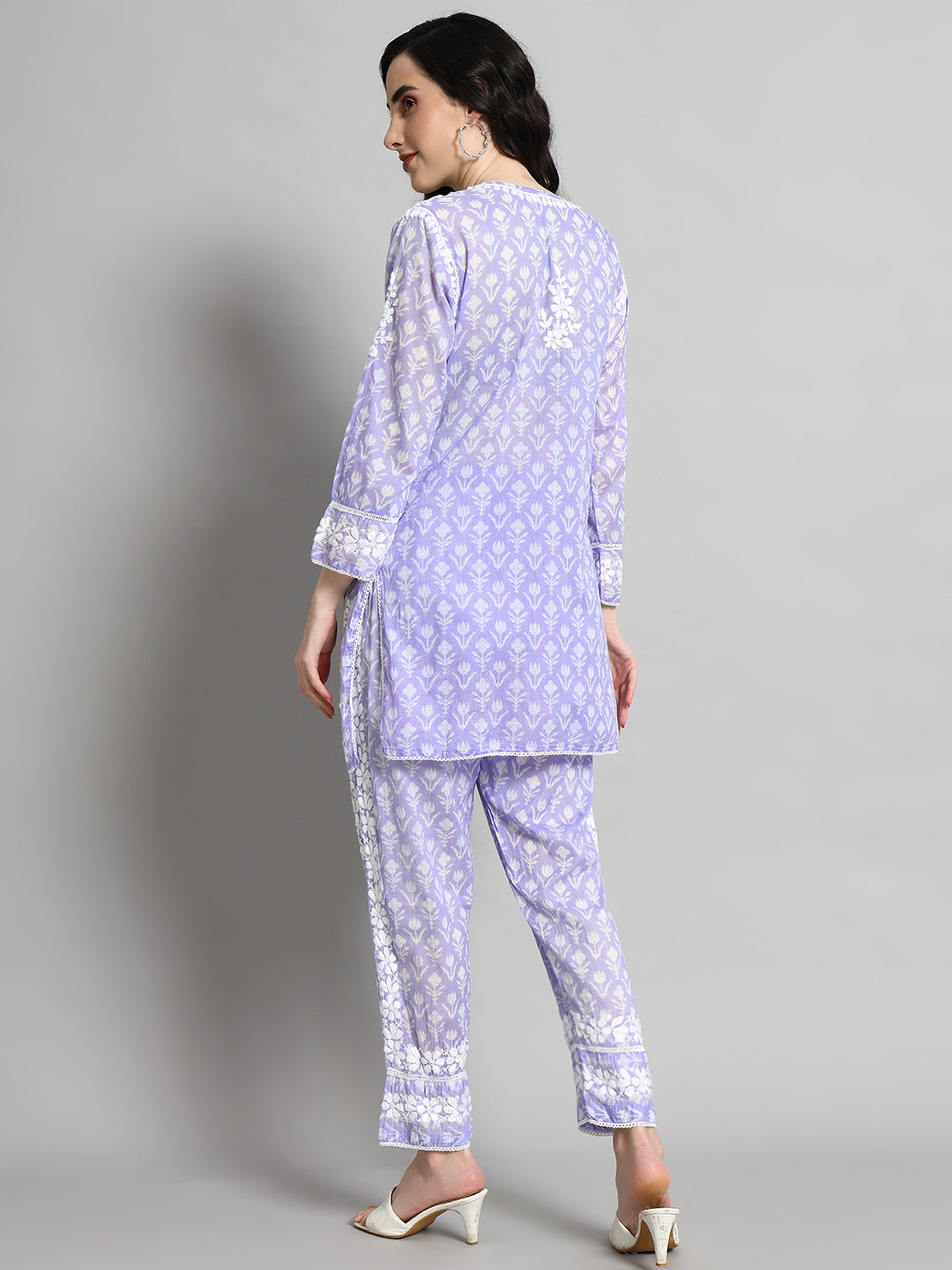 Printed Mulmul Co-Ord Set for Women-AL4055 Mauve