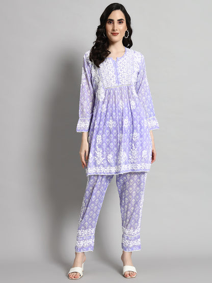 Printed Mulmul Co-Ord Set for Women-AL4055 Mauve