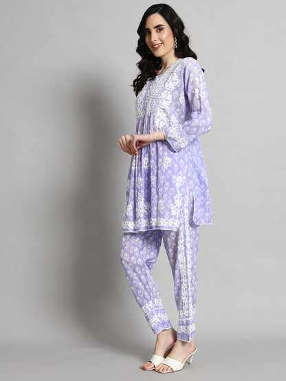 Printed Mulmul Co-Ord Set for Women-AL4055 Mauve