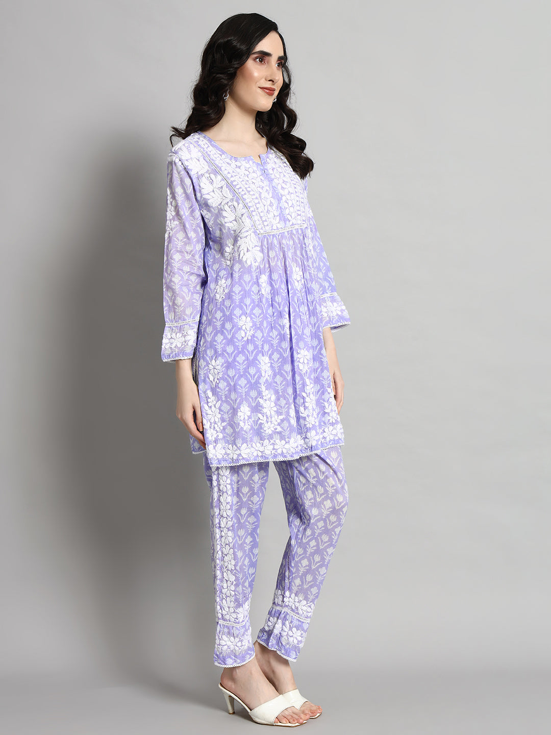Printed Mulmul Co-Ord Set for Women-AL4055 Mauve
