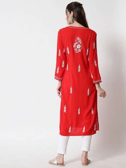 Hand Embroidered Chikankari Modal straight Kurta-AL3451