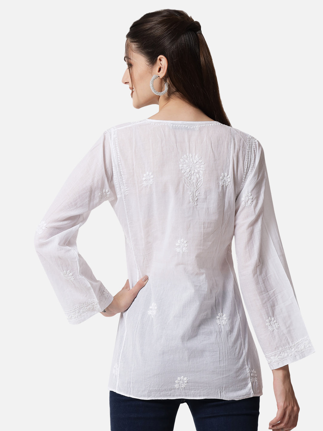 White Hand Embroidered Chikankari  Cotton Chikankari Sustainable Kurti-AL1770