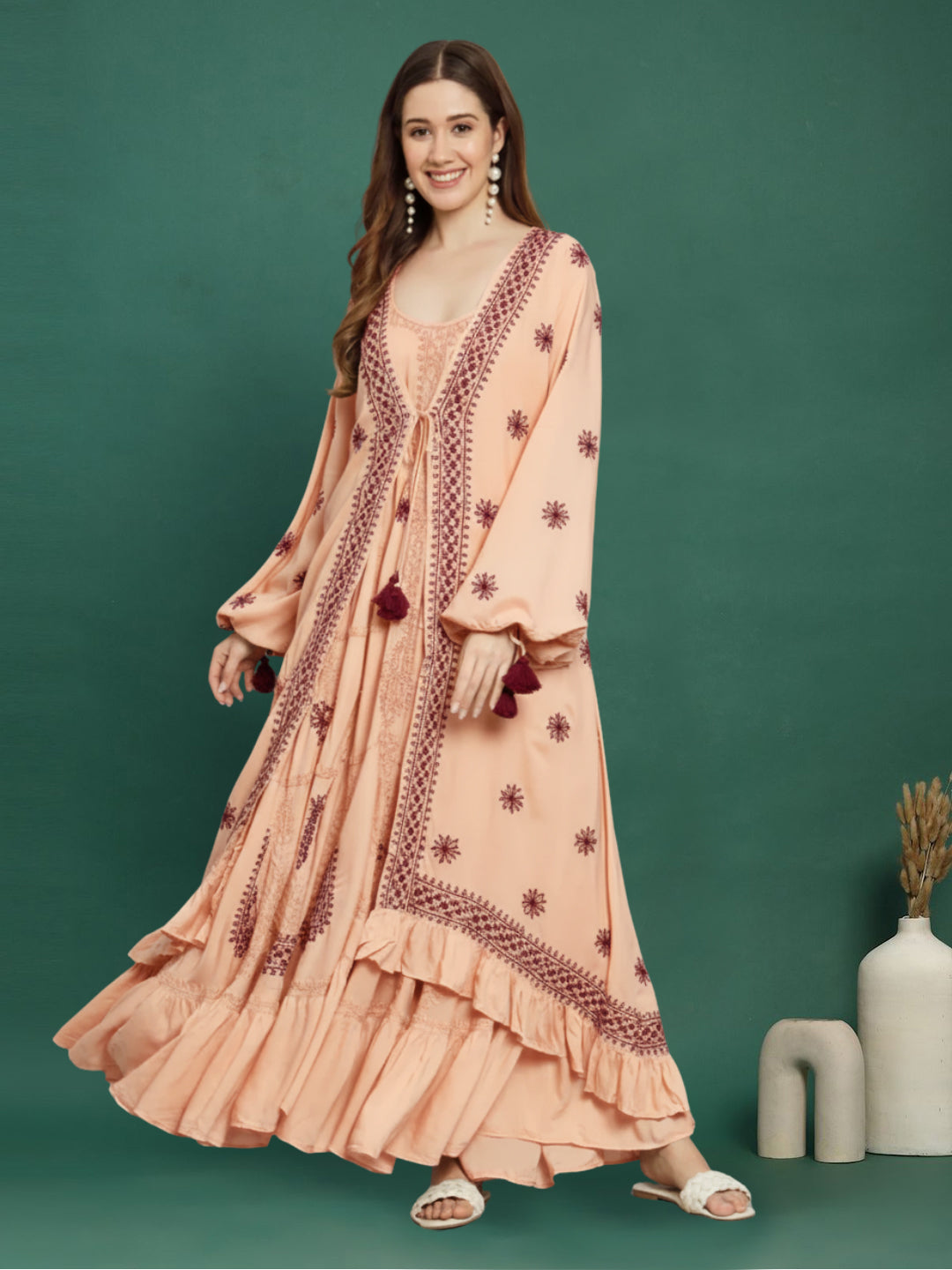 Hand Embroidered Chikankari Modal Kaftan-AL3605C